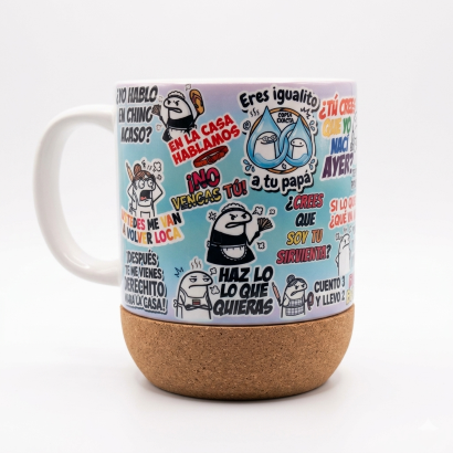 Taza 11 oz base de corcho/tapa - Exclusiva Frases Mamás Venezolanas