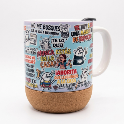 Taza 11 oz base de corcho/tapa - Exclusiva Frases Mamás Venezolanas
